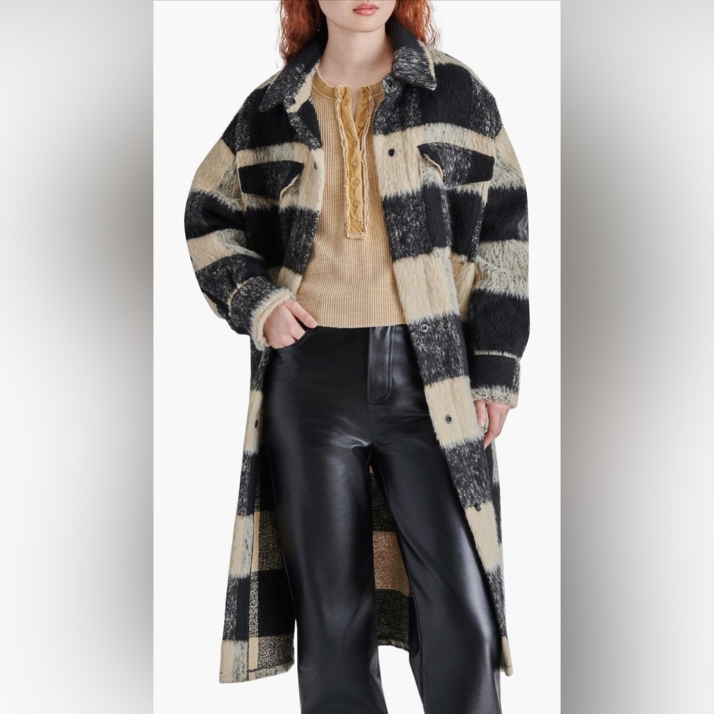 Plaid Black and Tan Shirt Jacket